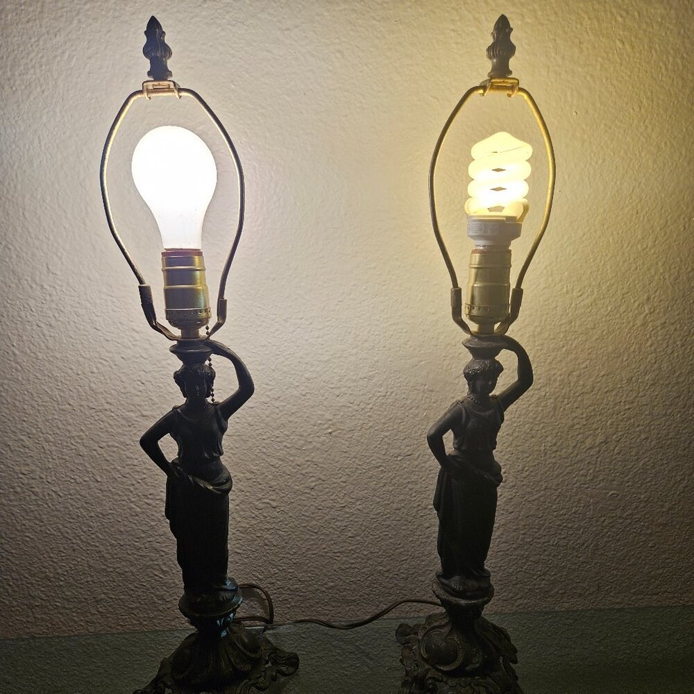 Neo-Classical Style Figural Statue Corded Table Lamp Bronze Tone 15"T-NO SHADE